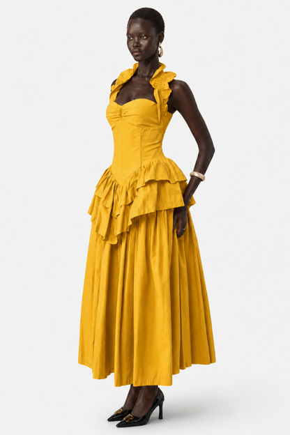 Edelwia Halter Ruffle Maxi Dress - Yellow