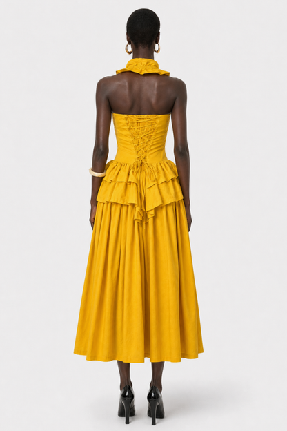 Edelwia Halter Ruffle Maxi Dress - Yellow