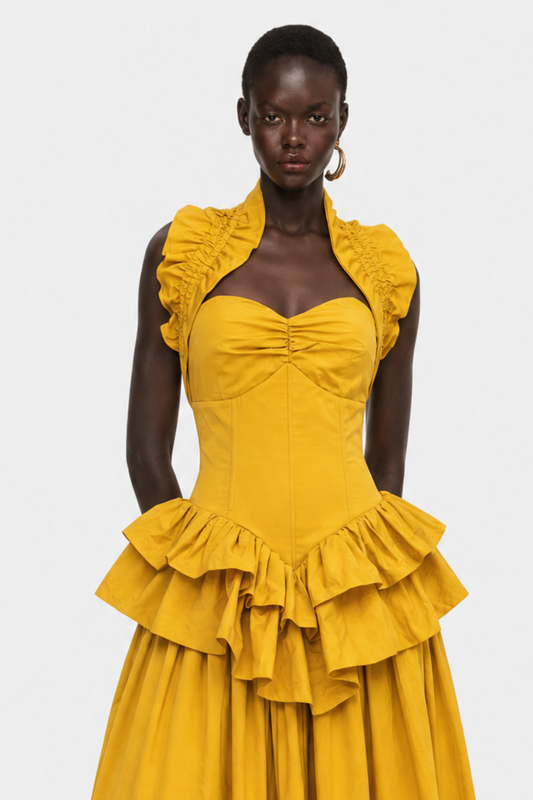 Edelwia Halter Ruffle Maxi Dress - Yellow