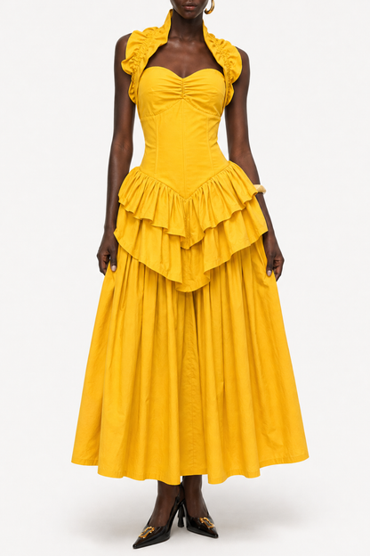 Edelwia Halter Ruffle Maxi Dress - Yellow