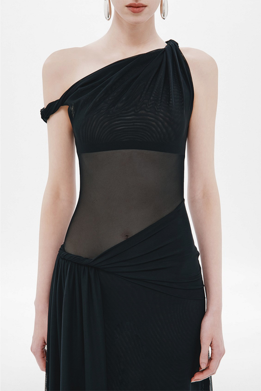 Edina Off Shoulder Twist Maxi Dress - Black