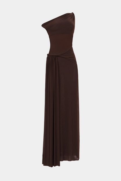 Edina Off Shoulder Twist Maxi Dress - Brown