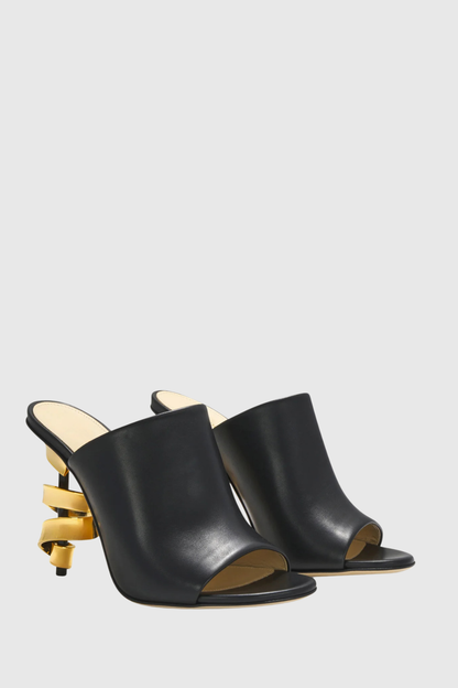 Editha Metal Spiral Mules - Black