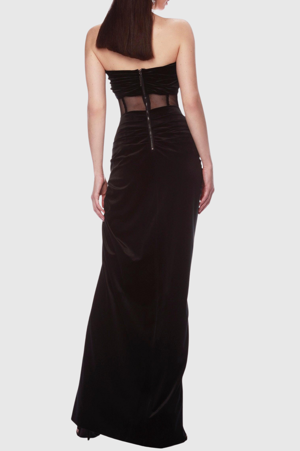 Edmuna Strapless Corset Velvet Ruched Maxi Dress