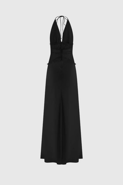 Edwiga Lace Halter Maxi Dress - Black