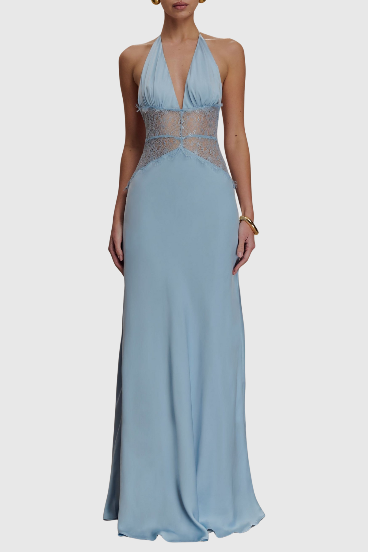 Edwiga Lace Halter Maxi Dress - Blue