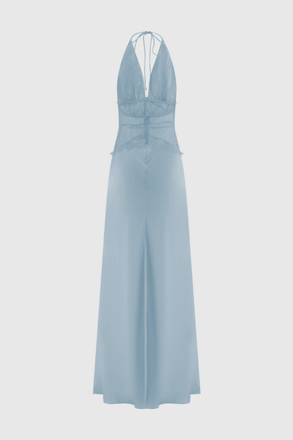 Edwiga Lace Halter Maxi Dress - Blue