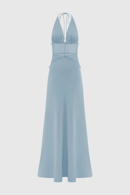 Edwiga Lace Halter Maxi Dress - Blue