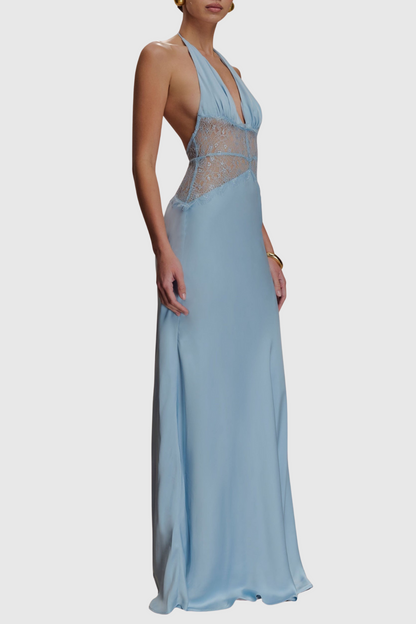 Edwiga Lace Halter Maxi Dress - Blue