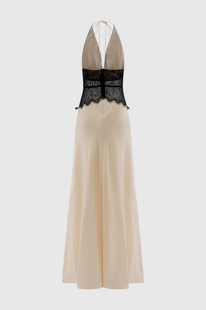 Edwiga Lace Halter Maxi Dress - Champagne