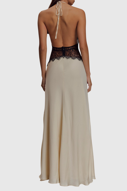 Edwiga Lace Halter Maxi Dress - Champagne
