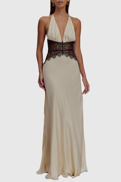 Edwiga Lace Halter Maxi Dress - Champagne