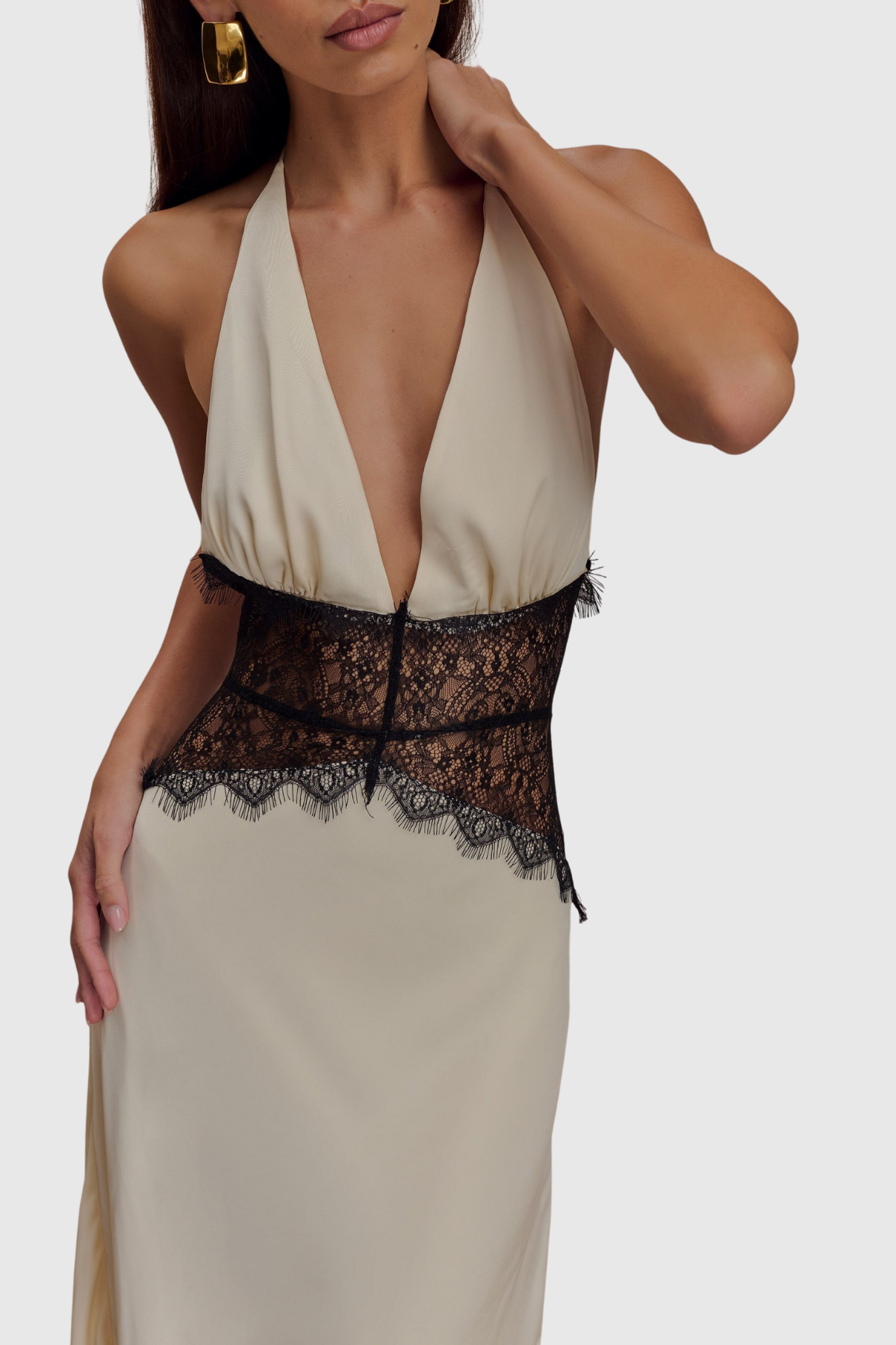 Edwiga Lace Halter Maxi Dress - Champagne