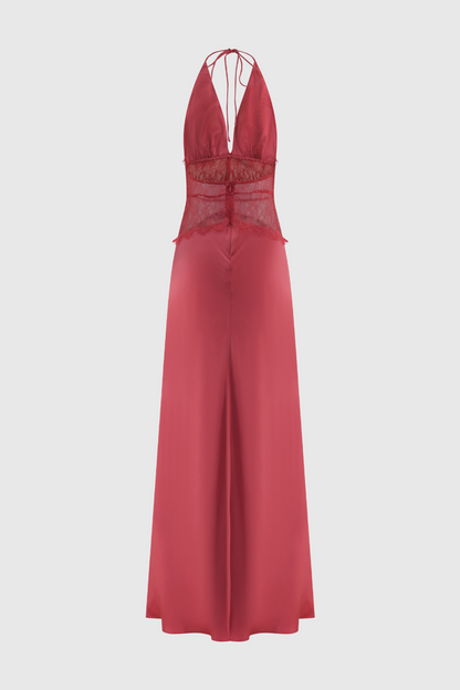 Edwiga Lace Halter Maxi Dress - Pink