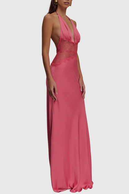 Edwiga Lace Halter Maxi Dress - Pink