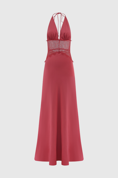 Edwiga Lace Halter Maxi Dress - Pink