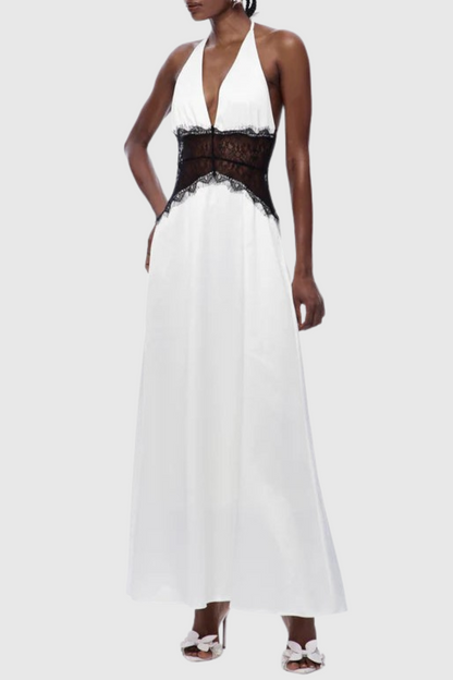 Edwiga Lace Halter Maxi Dress - White