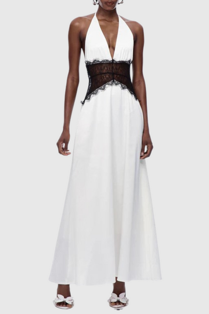 Edwiga Lace Halter Maxi Dress - White