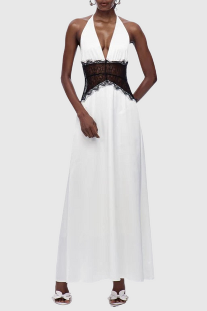 Edwiga Lace Halter Maxi Dress - White