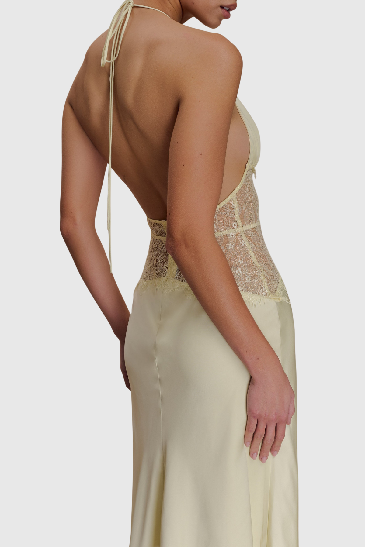 Edwiga Lace Halter Maxi Dress - Yellow