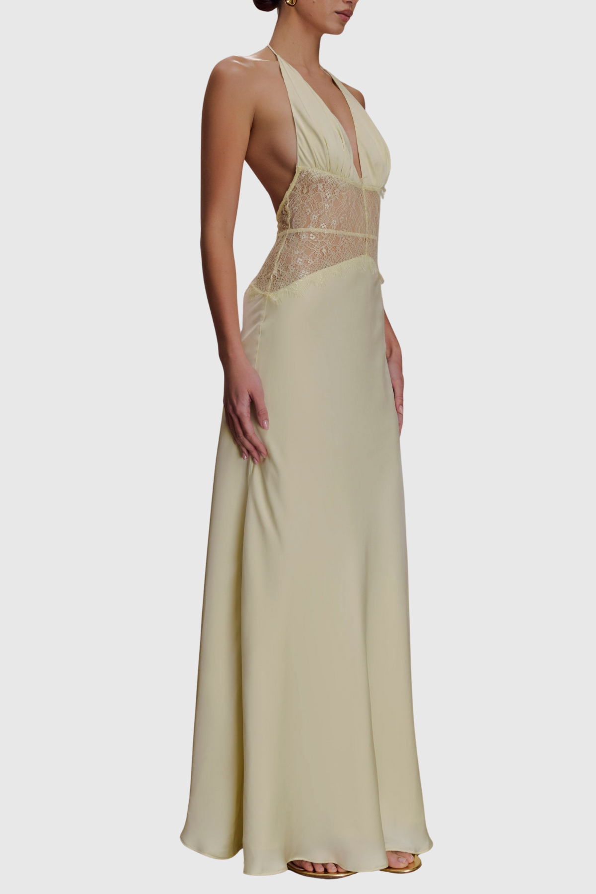 Edwiga Lace Halter Maxi Dress - Yellow