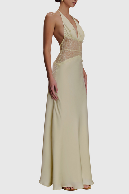 Edwiga Lace Halter Maxi Dress - Yellow