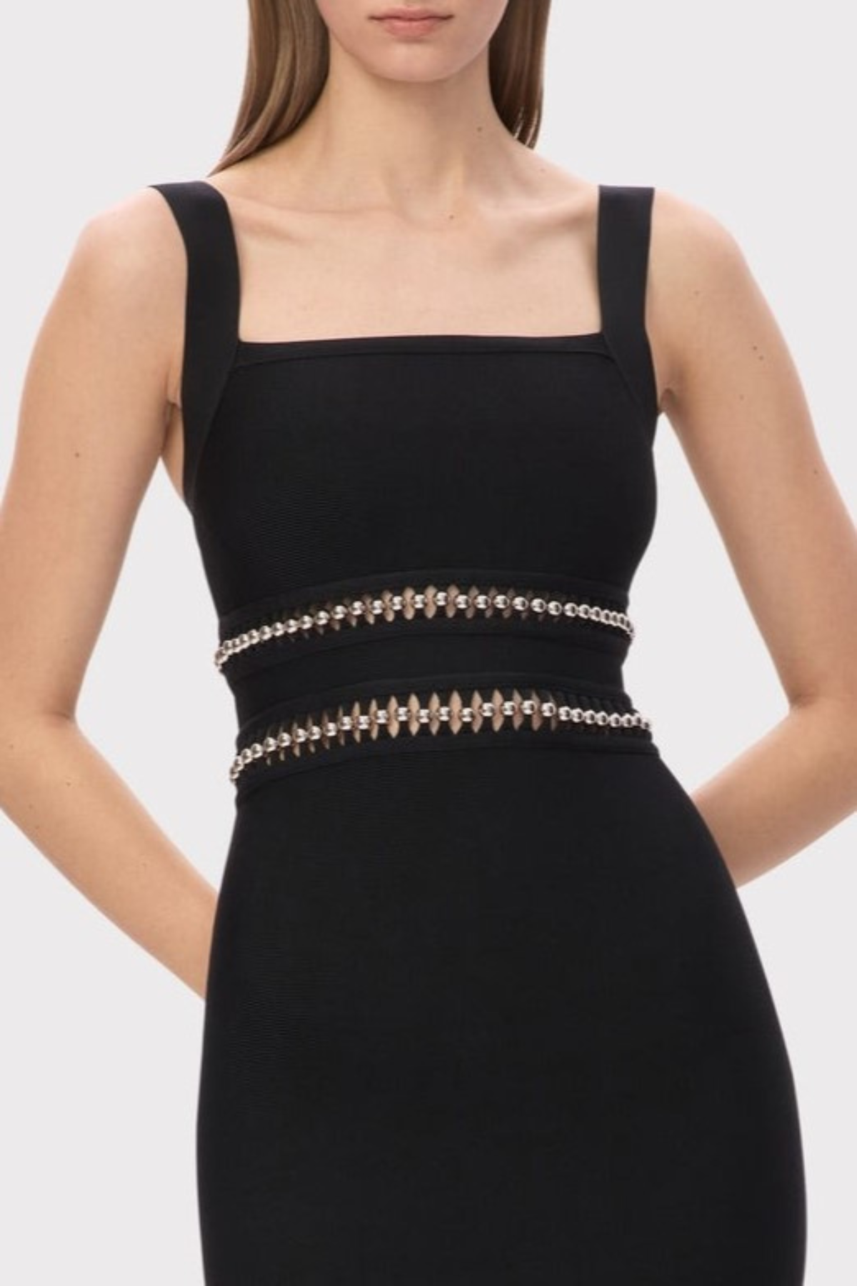 Efron Cutout Fringe Maxi Bandage Dress - Black