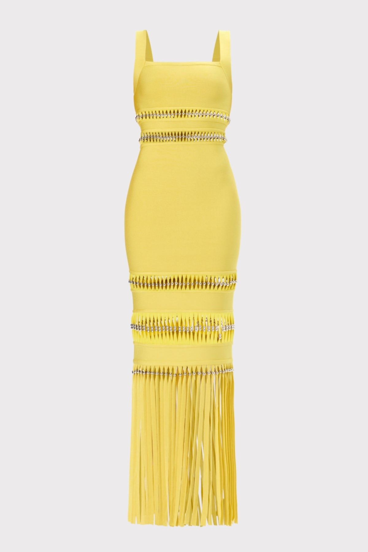 Efron Cutout Fringe Maxi Bandage Dress - Yellow