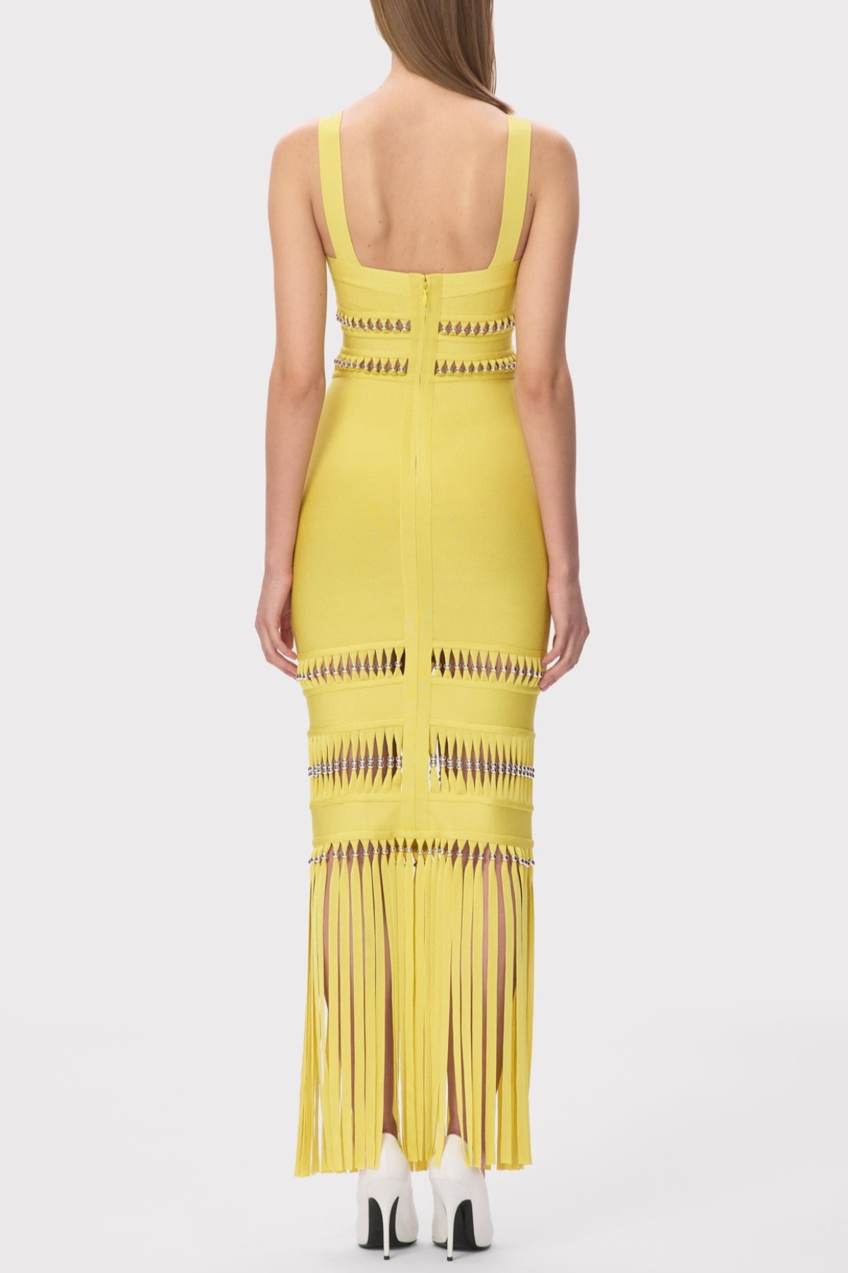Efron Cutout Fringe Maxi Bandage Dress - Yellow
