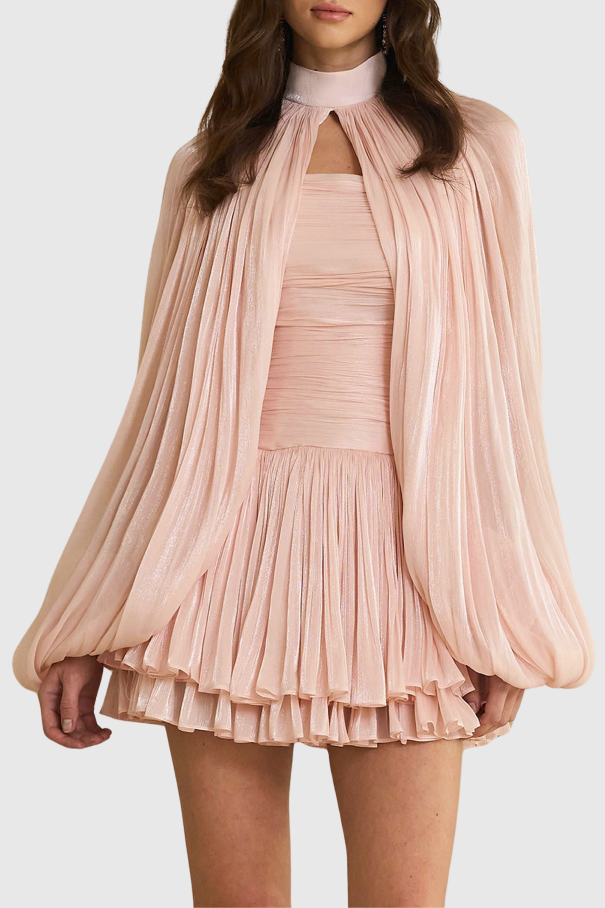 Egeria Glossy Cape & Mini Dress Set - Pink