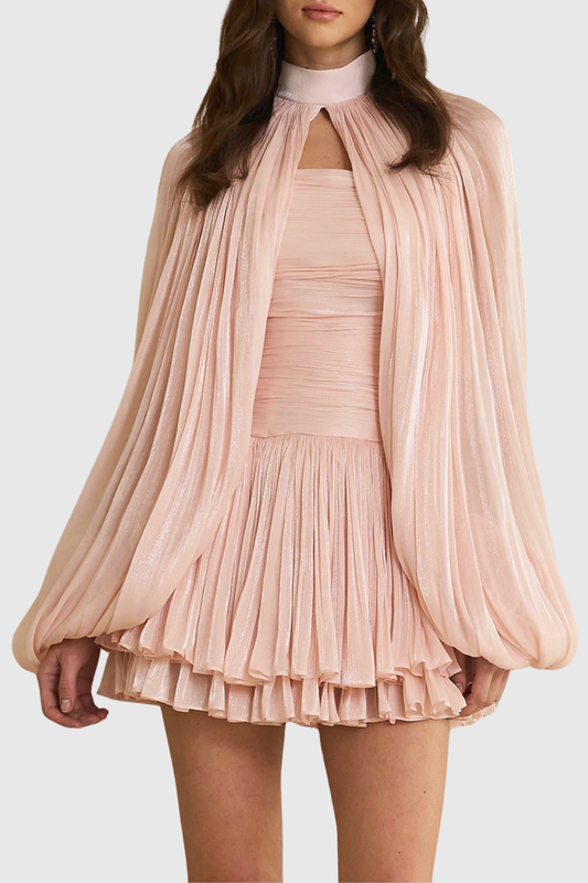 Egeria Glossy Cape & Mini Dress Set - Pink