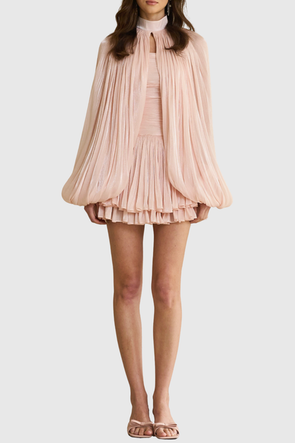Egeria Glossy Cape & Mini Dress Set - Pink