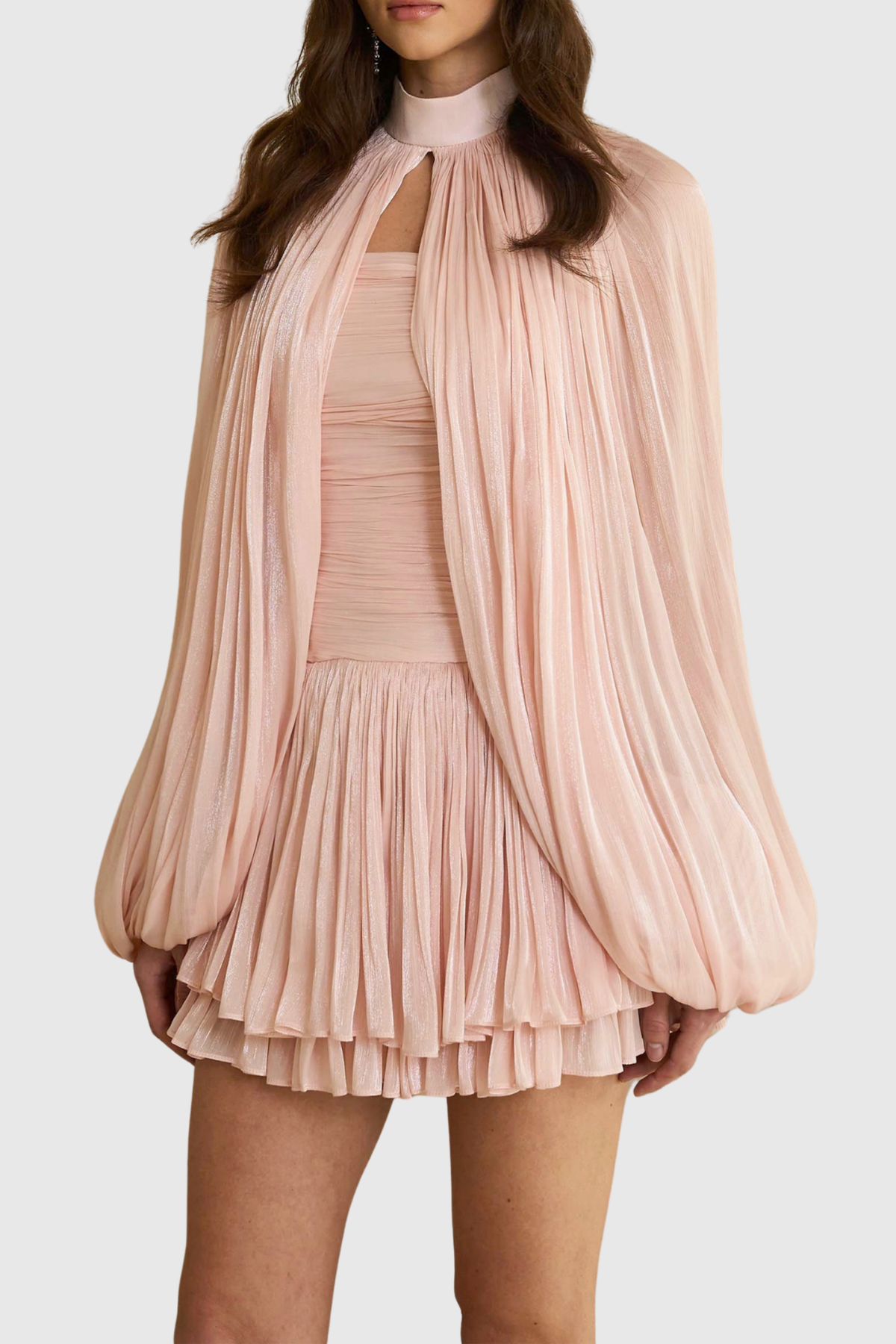 Egeria Glossy Cape & Mini Dress Set - Pink