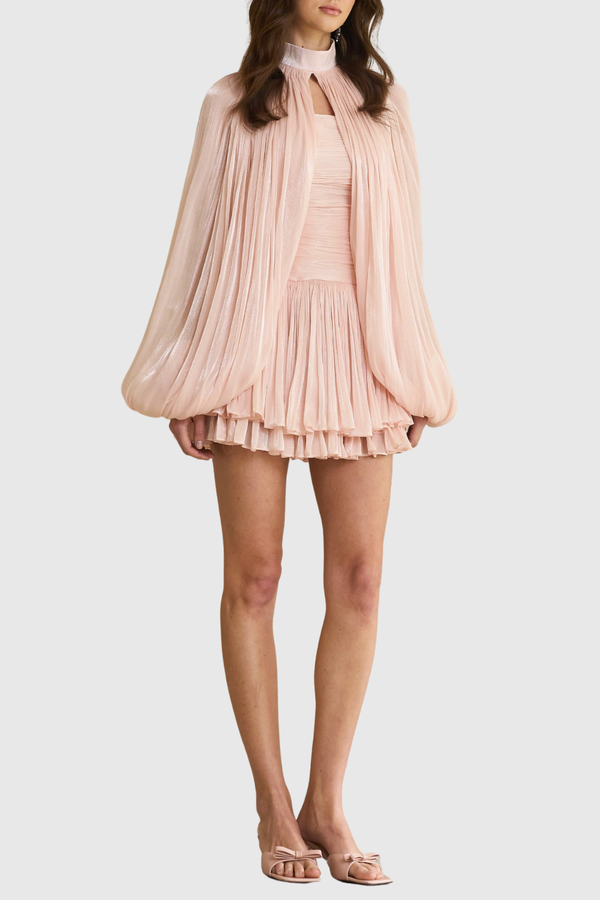 Egeria Glossy Cape & Mini Dress Set - Pink