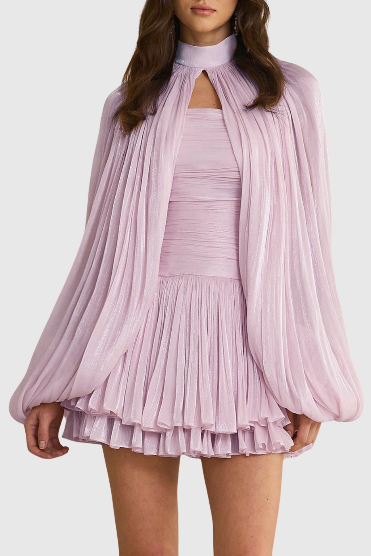 Egeria Glossy Cape & Mini Dress Set - Purple