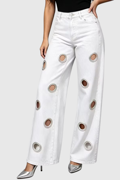 Eianne Eyelets Jeans - White