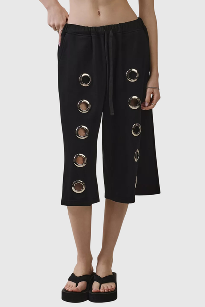 Eianne Eyelets Top & Midi Shorts Set - Black