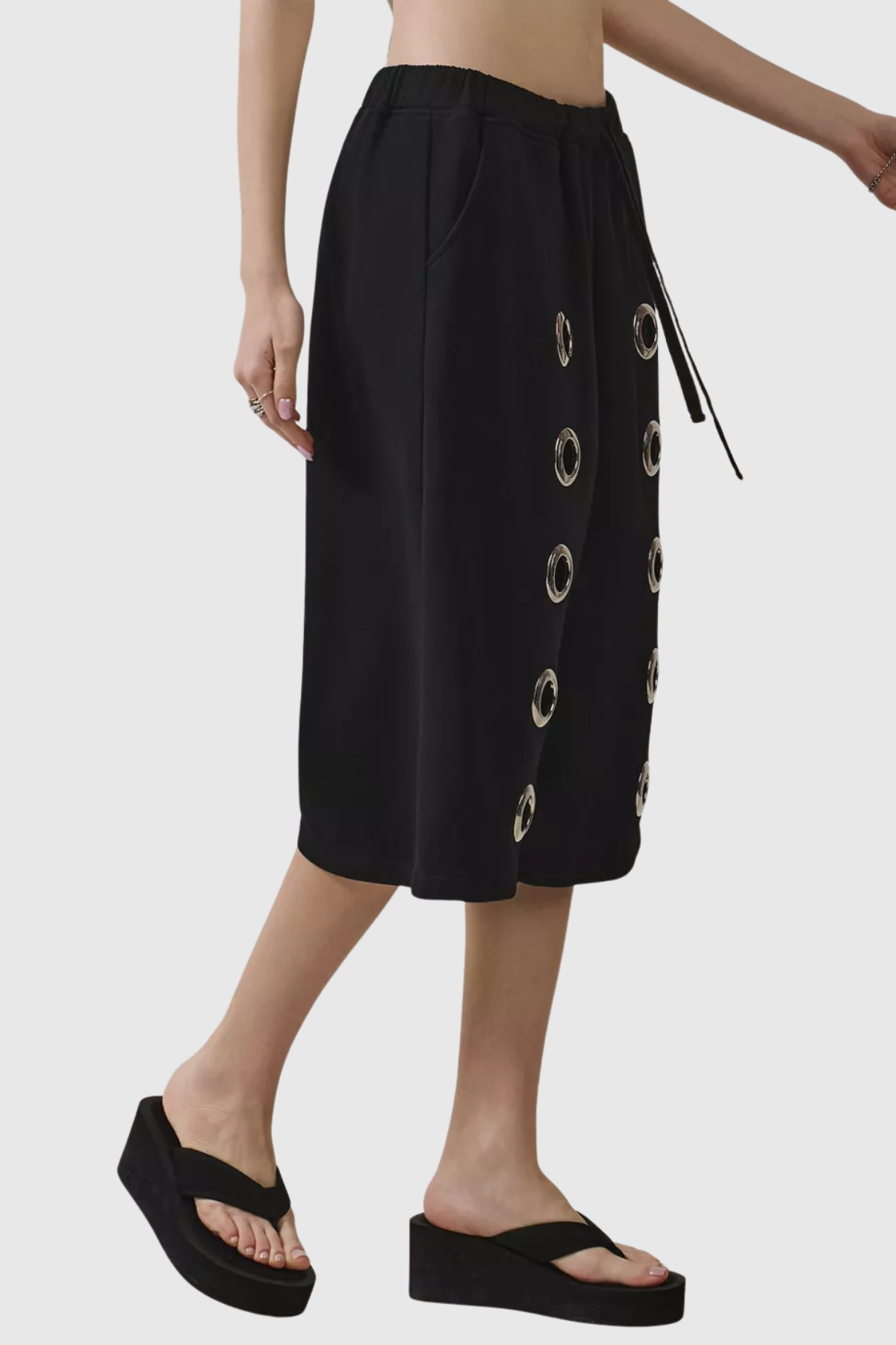 Eianne Eyelets Top & Midi Shorts Set - Black