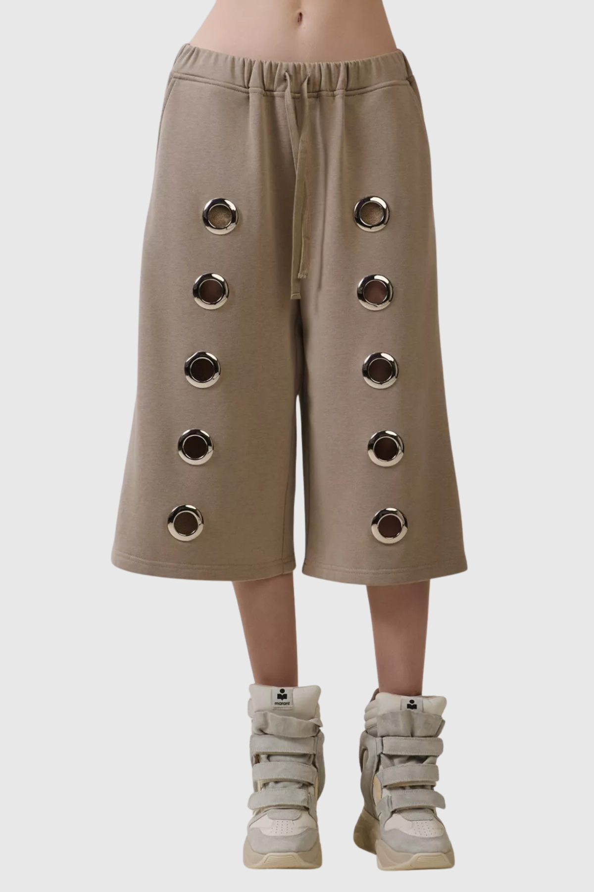 Eianne Eyelets Top & Midi Shorts Set - Khaki