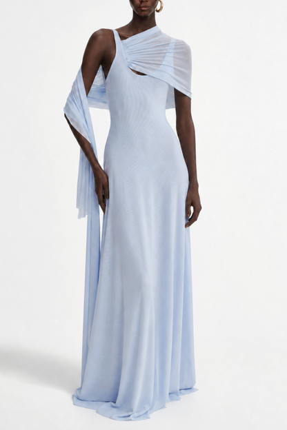 Eibhlin Asymmetric Draped Maxi Dress - Blue