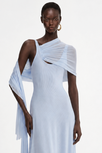 Eibhlin Asymmetric Draped Maxi Dress - Blue