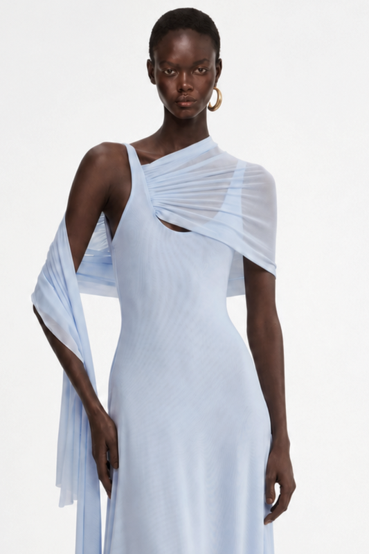 Eibhlin Asymmetric Draped Maxi Dress - Blue