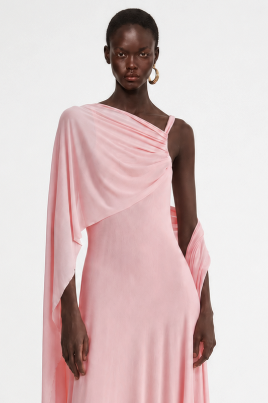 Eibhlin Asymmetric Draped Maxi Dress - Pink