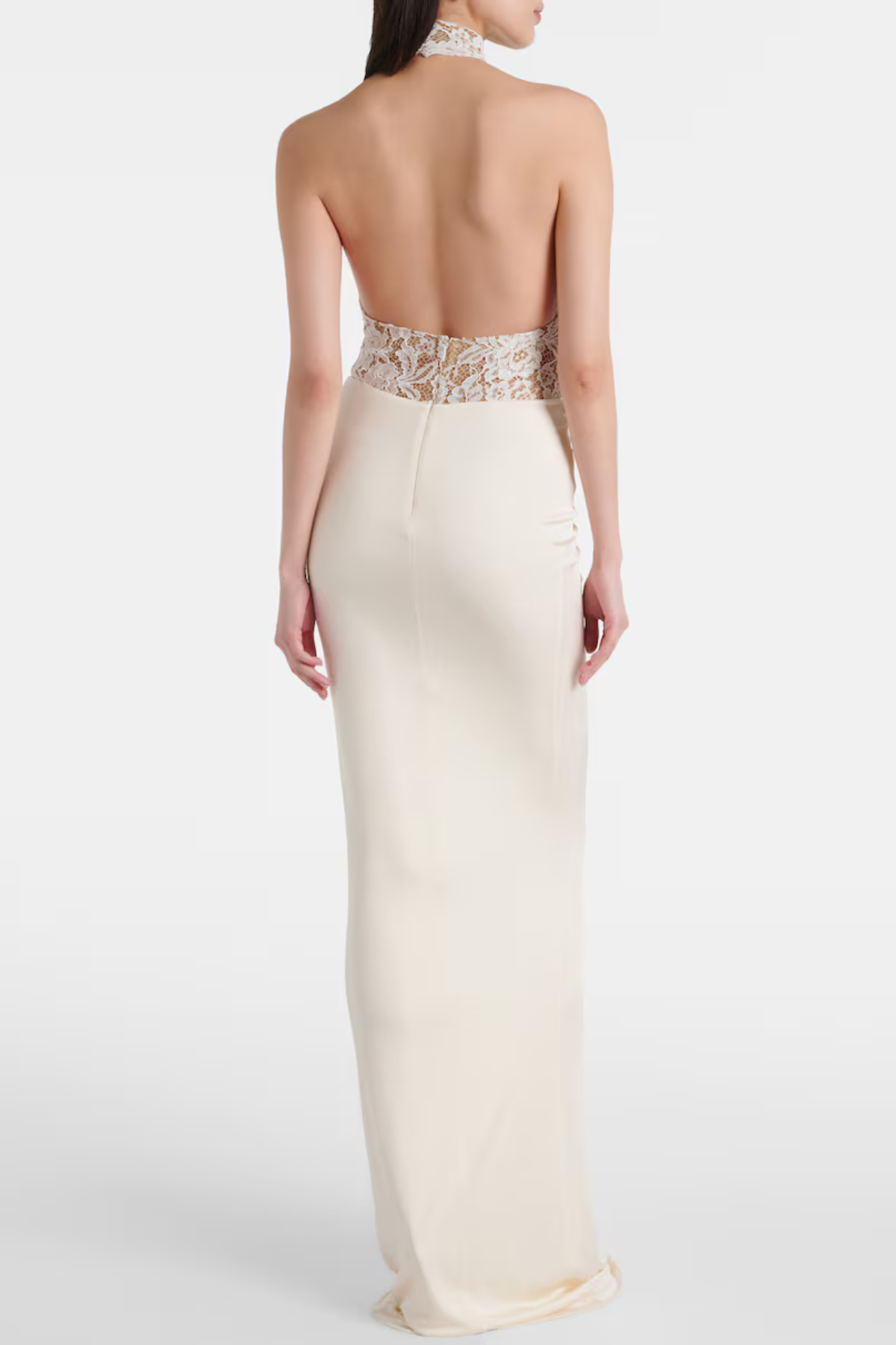 Eileen Halter Lace Ruched Maxi Dress - White
