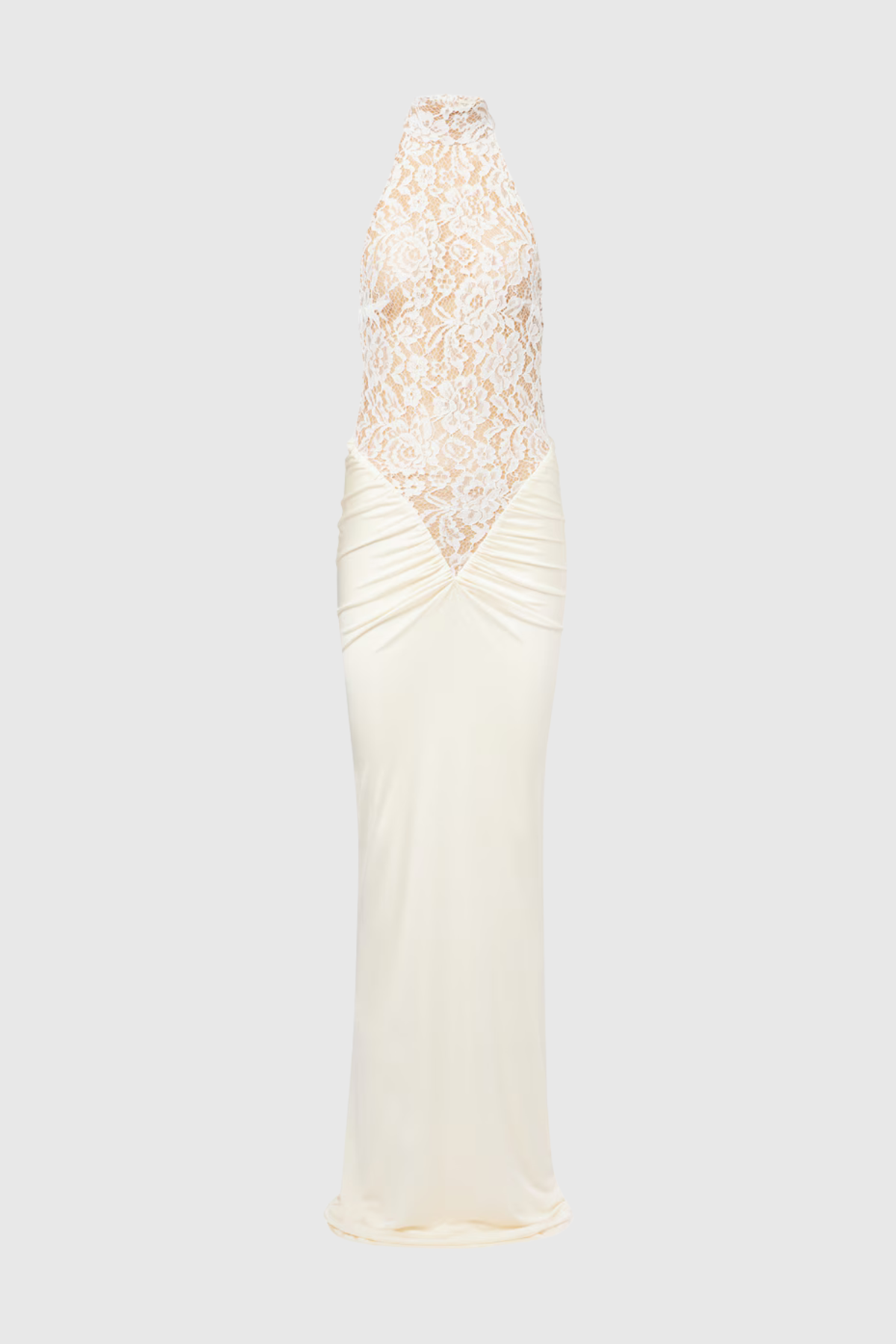Eileen Halter Lace Ruched Maxi Dress - White