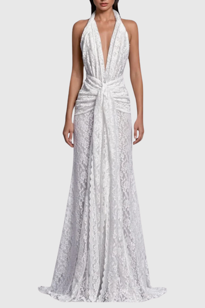 Eilonwy Halter Lace Split Maxi Dress