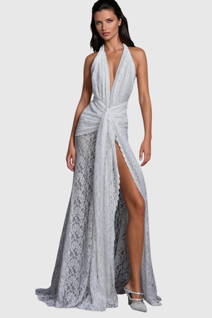 Eilonwy Halter Lace Split Maxi Dress