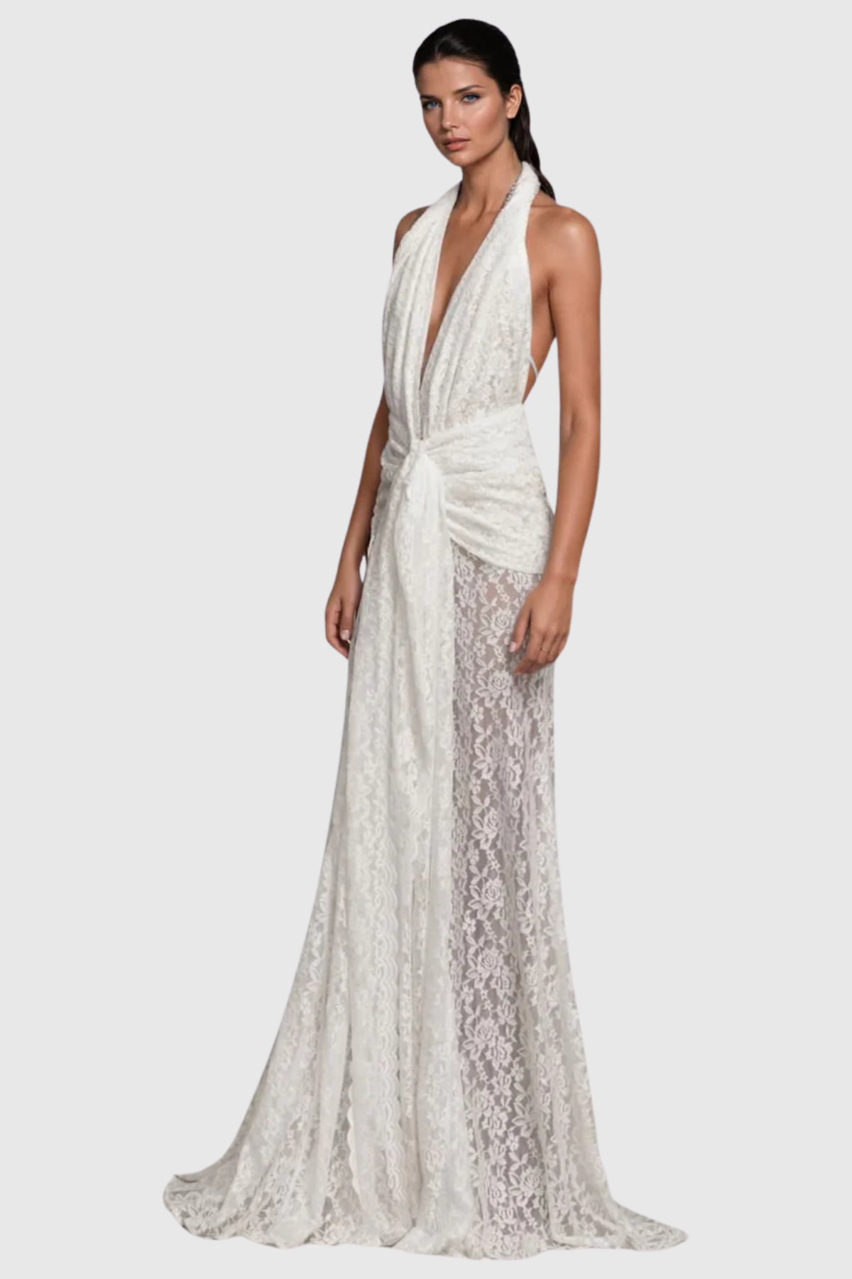 Eilonwy Halter Lace Split Maxi Dress