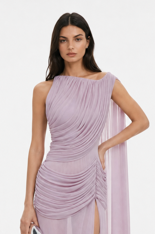 Eirene Asymmetric Draped Maxi Dress