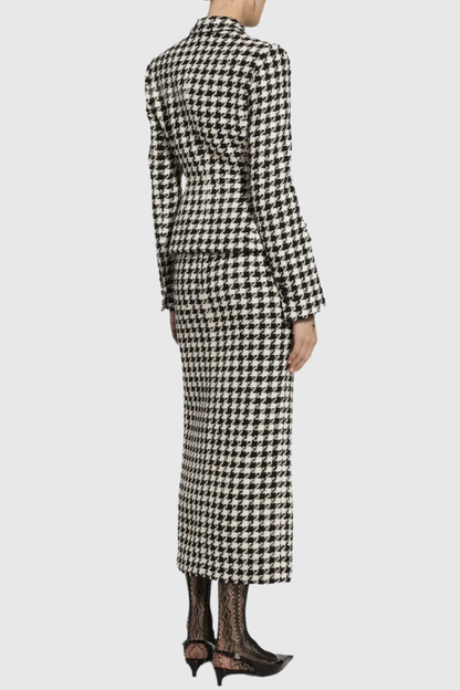 Eisa Houndstooth Tweed Jacket & Midi Skirt Set